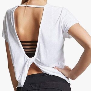 FOREVER 21 WHITE OPEN BACK TWIST T-SHIRT -